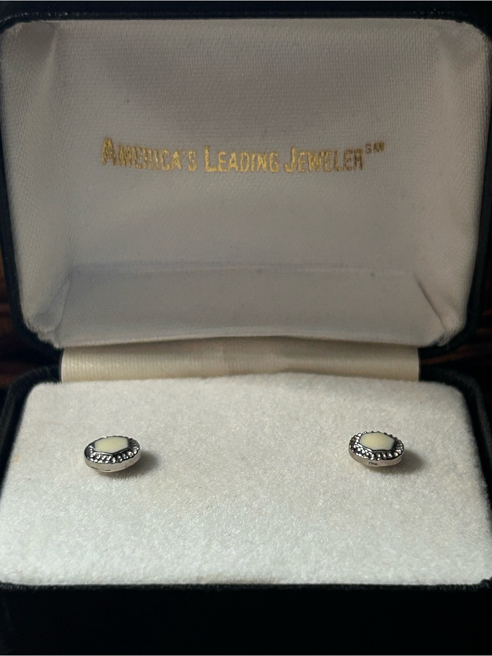 Sterling Silver White Mother-of-Pearl Stud Earrings in box